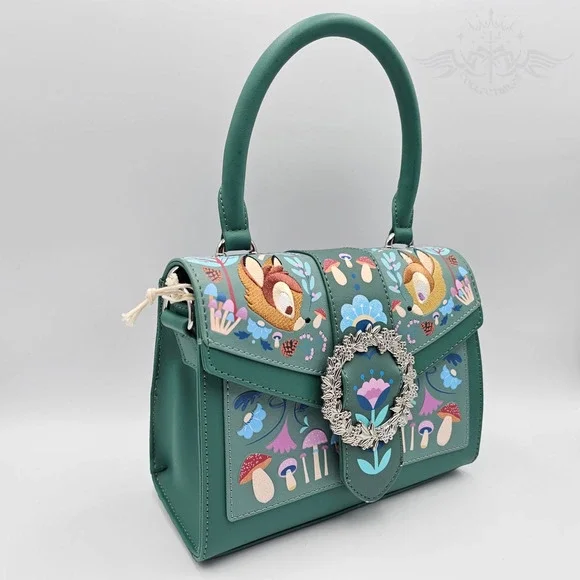 Loungefly Disney Bambi Folk Floral Green Crossbody Bag Purse New - Picture 3 of 12